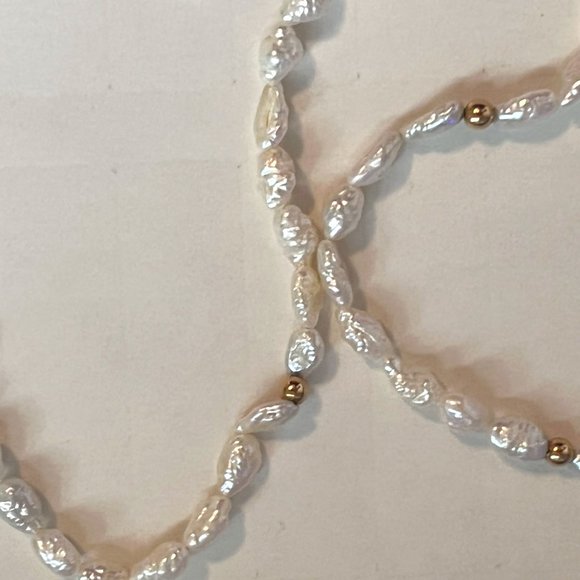 14KT Gold Ball Beaded Freshwater Rice Pearl Necklace - Picture 3 of 4